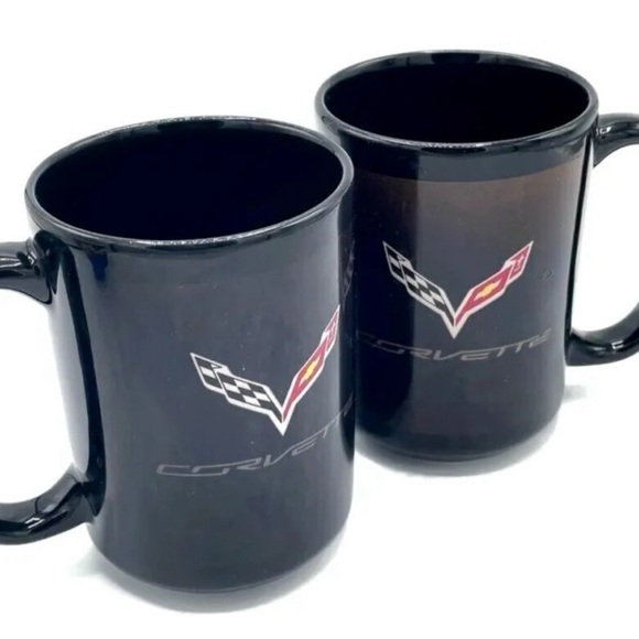 Vintage RARE Chevrolet Corvette Coffee Mug Cup Set of 2 Vette Racing Logo Black - Picture 9 of 12